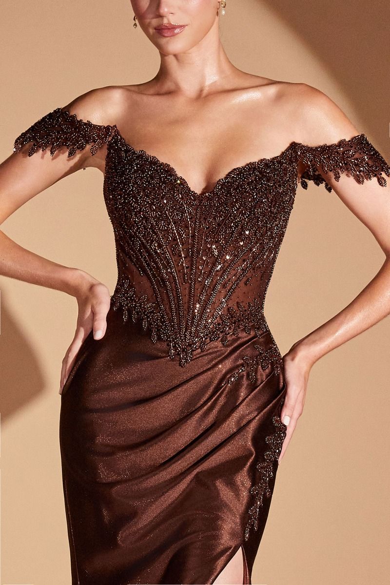 Etta – Abendkleid Glitzer Satin Corsage Beinschlitz