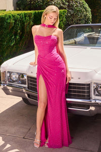 Tabitha – Abendkleid Glitzer Corsage mit Beinschlitz