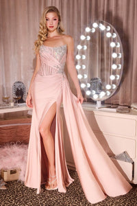 Citra – Abendkleid Satin Corsage Perlen Beinschlitz Figurbetont