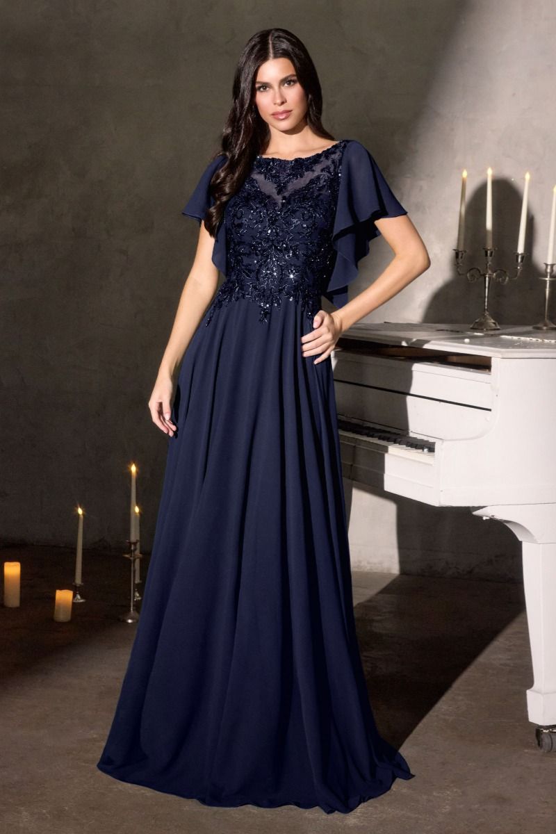 Anne – Abendkleid Chiffon A-Linie Spitze Ärmel Elegant
