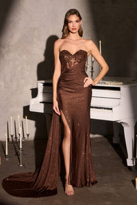 Donella – Abendkleid Glitzer Corsage Spitze Beinschlitz Figurbetont