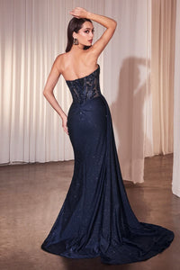 Donella – Abendkleid Glitzer Corsage Spitze Beinschlitz Figurbetont