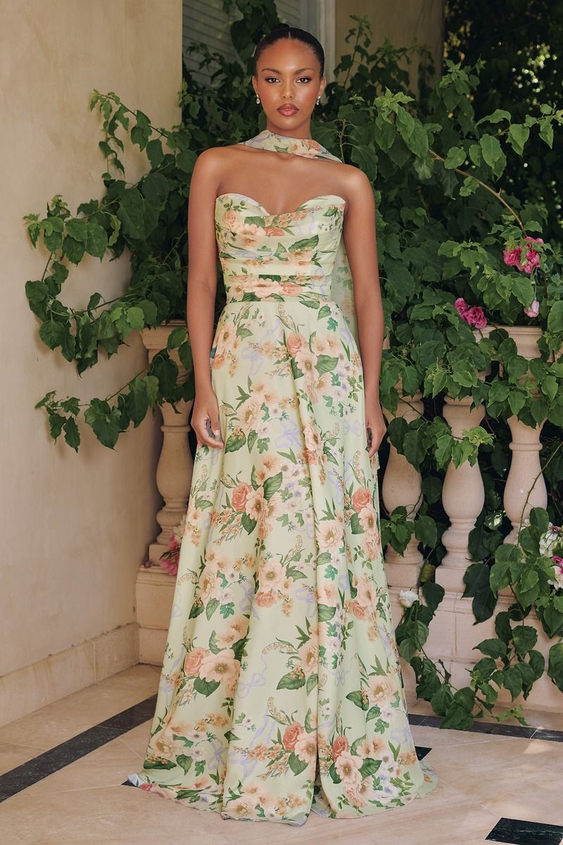 Thea – Abendkleid Chiffon Blumen A-Linie Corsage